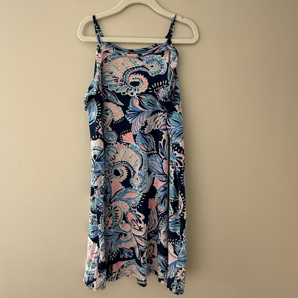 Lilly Pulitzer Girls Navy Pink Paisley Ruffle Cotton Dress 002472 Size L